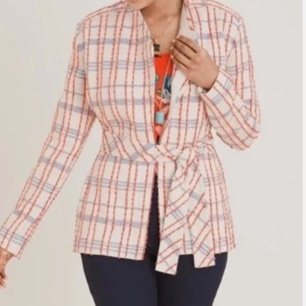 Chico's Orange and Blue Tweed Jacket